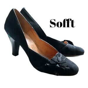 Sofft Pump Shoe SWomen's Size 9.5M Trimmed Black Suede Leather Kitten Heel